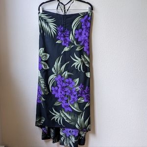 NWT Favant - Black & Purple Hawaiian Floral Halter/Strapless Dress - Women's XL